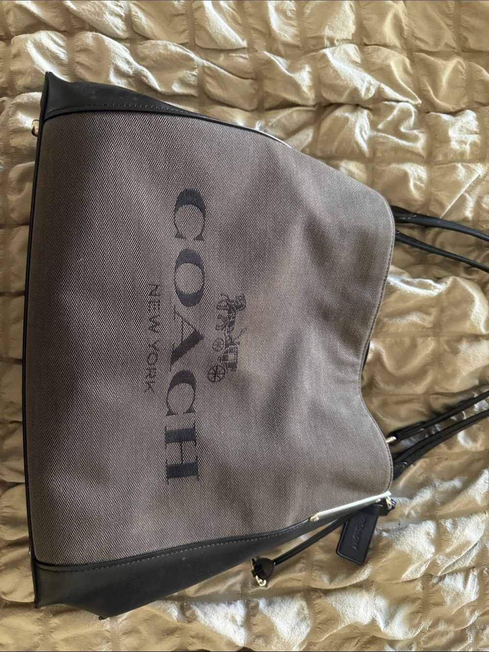 Coach Black and Gray Canvas Tote with Black Trim and Logo